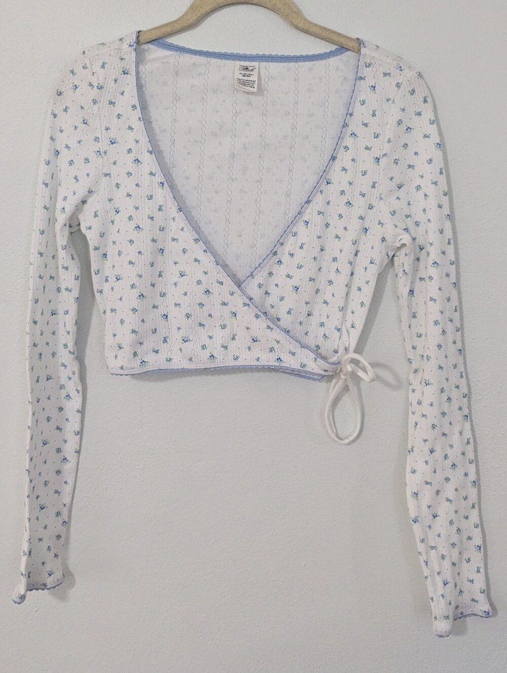 Victoria's Secret Pink Mariposa Cotton Long Sleeve Wrap Floral White Blue XS
